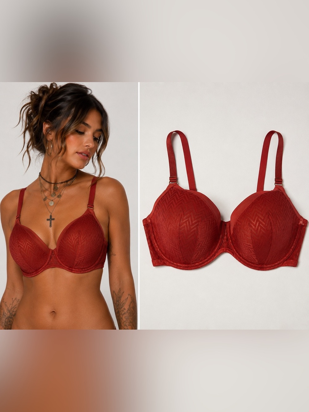 ThirdLove Chevron Contour Demi Bra 36G Red Mesh Lace Underwire Full Coverage